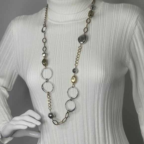 Chico's Jewelry - Chico's beaded necklace costume signed jewelry mixed metals chunky link silver t
